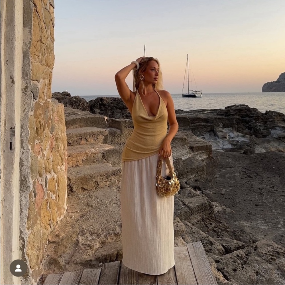 Zara NWT contrasting combination two tone cream and tan maxi halter dress - Picture 9 of 11